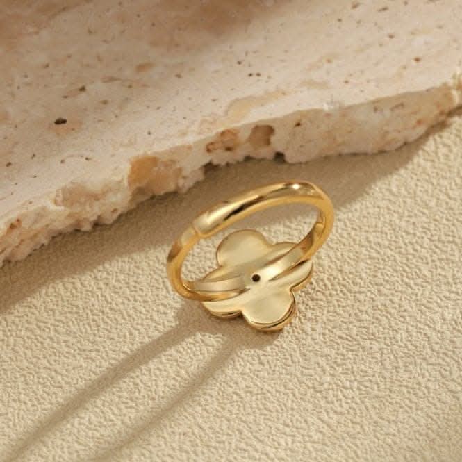 Sterling Silver Gold Plated Adjustable Green Lucky 4 Leaf Ring ERLR005