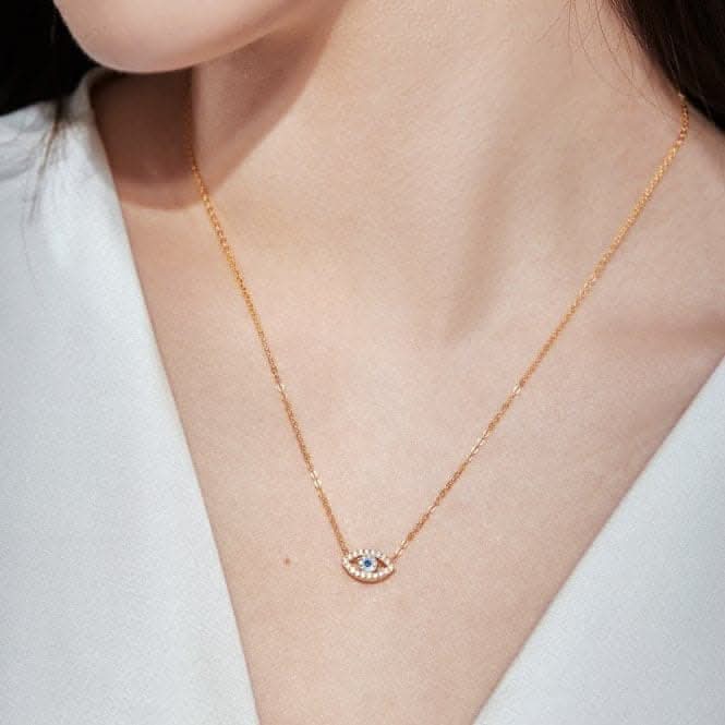 Sterling Silver Gold Plated Blue Evil Eye Necklace ERLN039