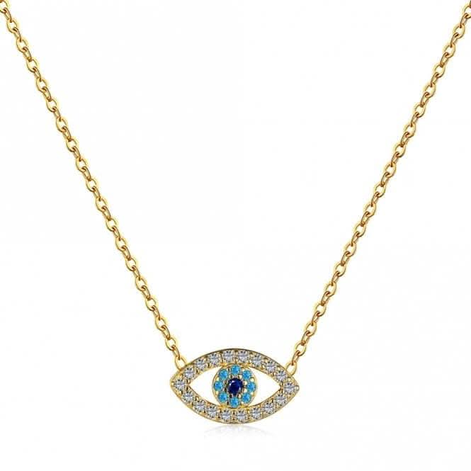 Sterling Silver Gold Plated Blue Evil Eye Necklace ERLN039