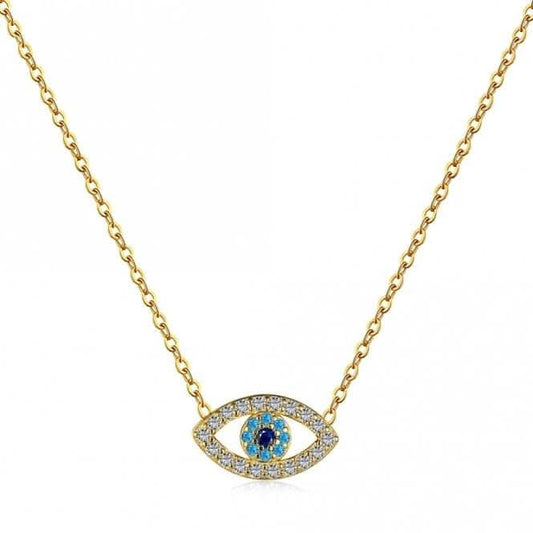 Sterling Silver Gold Plated Blue Evil Eye Necklace ERLN039