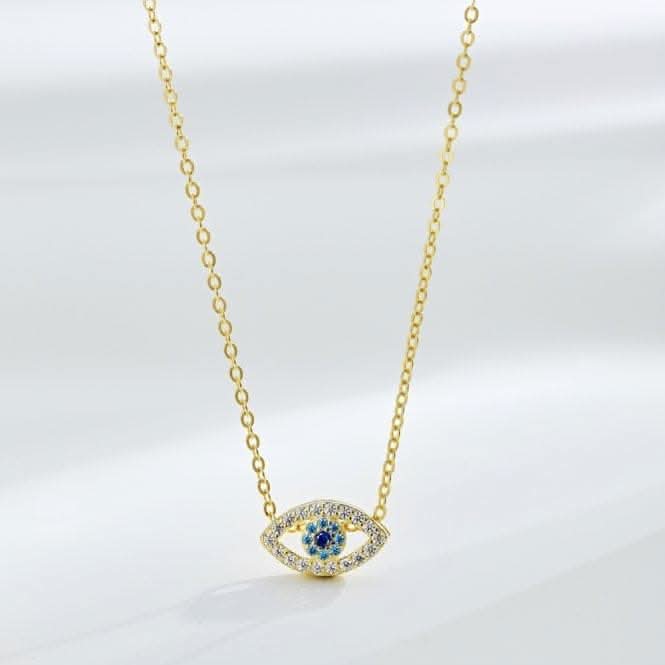 Sterling Silver Gold Plated Blue Evil Eye Necklace ERLN039
