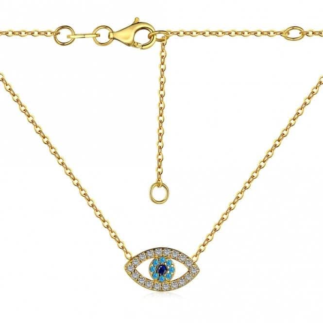 Sterling Silver Gold Plated Blue Evil Eye Necklace ERLN039