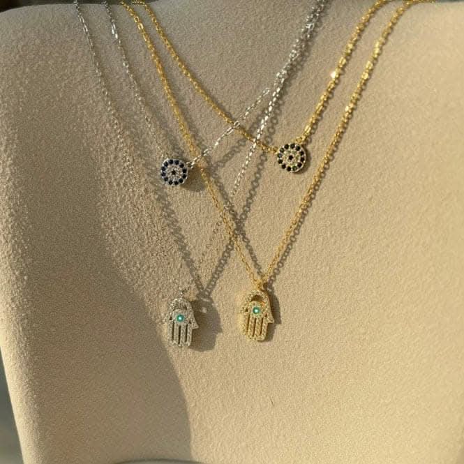 Sterling Silver Gold Plated Double Chain Evil Eye Necklace ERLN037