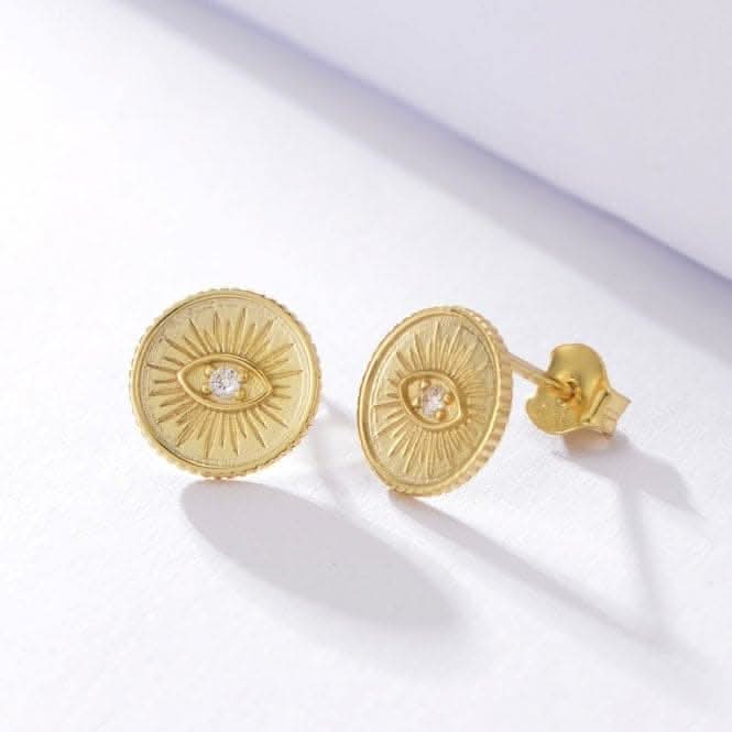 Sterling Silver Gold Plated Evil Eye Disc Earrings ERLE085