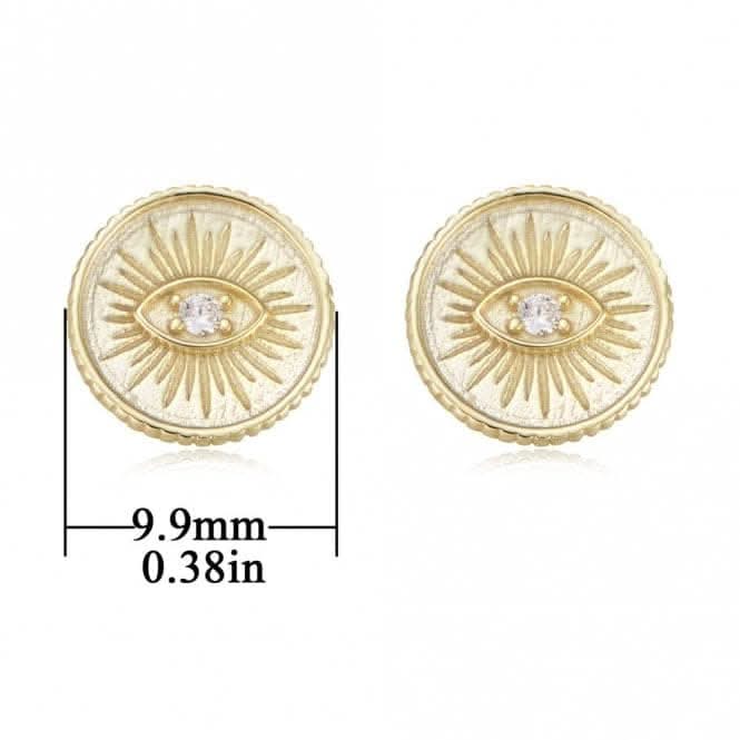 Sterling Silver Gold Plated Evil Eye Disc Earrings ERLE085