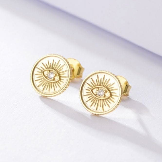 Sterling Silver Gold Plated Evil Eye Disc Earrings ERLE085
