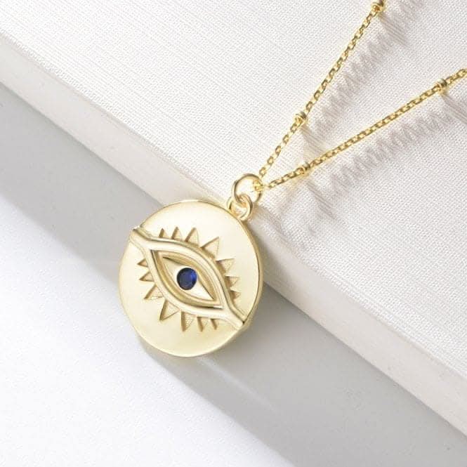 Sterling Silver Gold Plated Evil Eye Disc Necklace ERLN044