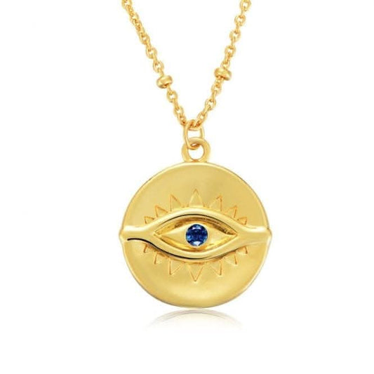 Sterling Silver Gold Plated Evil Eye Disc Necklace ERLN044
