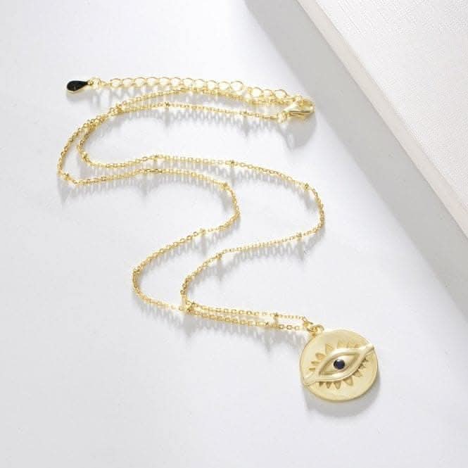 Sterling Silver Gold Plated Evil Eye Disc Necklace ERLN044