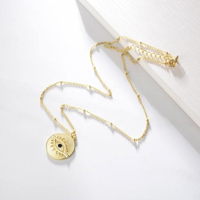 Sterling Silver Gold Plated Evil Eye Disc Necklace ERLN044