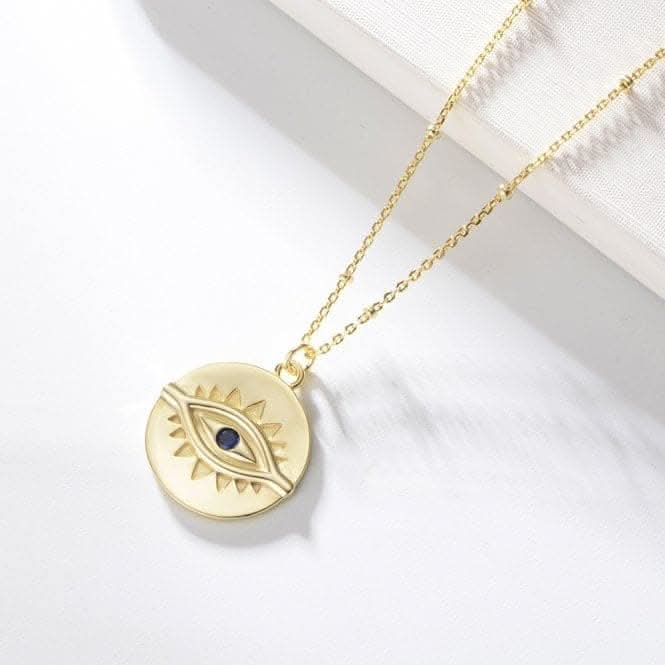 Sterling Silver Gold Plated Evil Eye Disc Necklace ERLN044