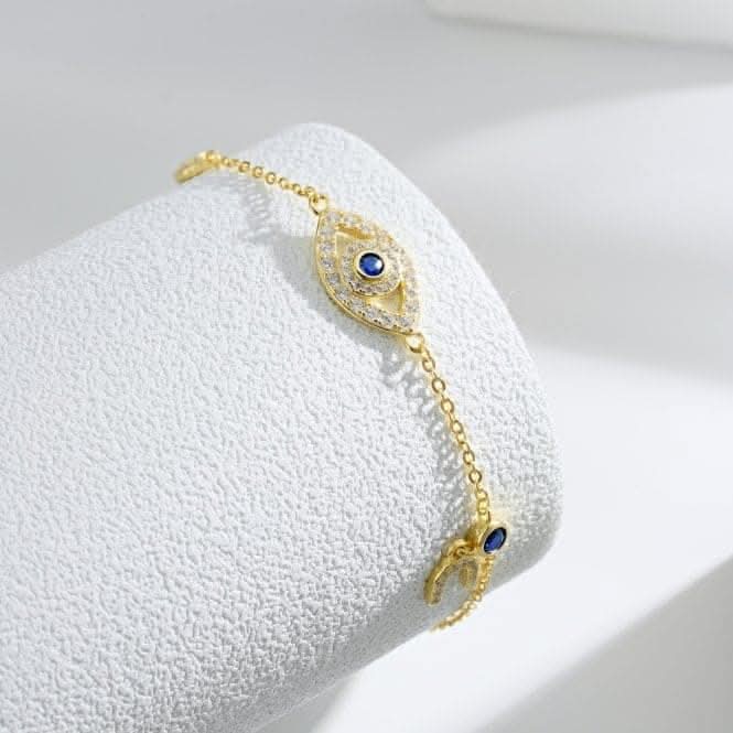 Sterling Silver Gold Plated Evil Eye Lucky Horseshoe Bracelet ERLB046