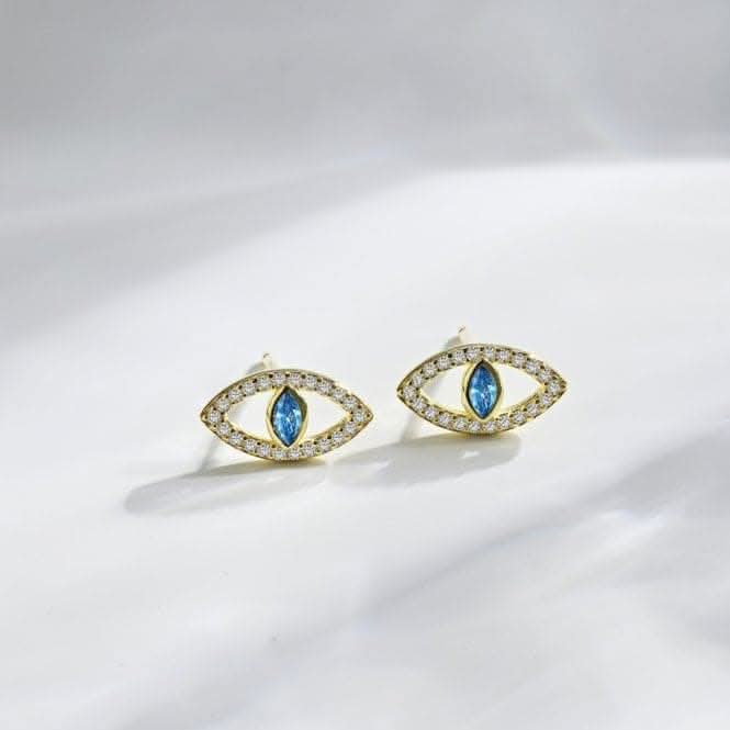 Sterling Silver Gold Plated Evil Eye Stud Earrings ERLE081