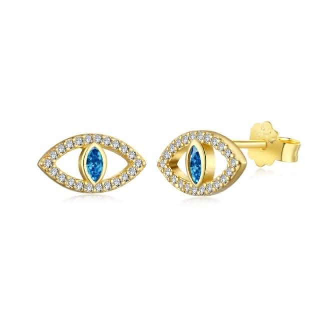 Sterling Silver Gold Plated Evil Eye Stud Earrings ERLE081