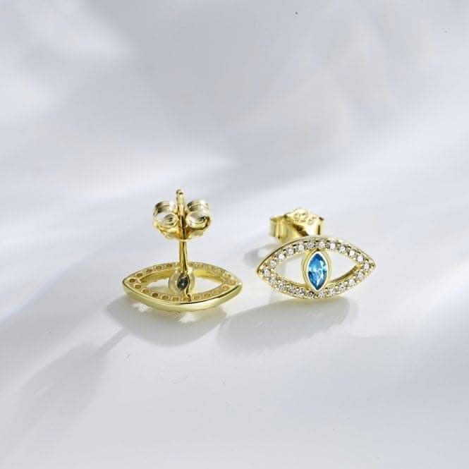 Sterling Silver Gold Plated Evil Eye Stud Earrings ERLE081