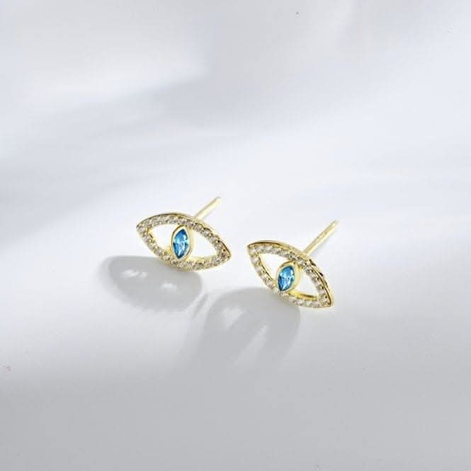 Sterling Silver Gold Plated Evil Eye Stud Earrings ERLE081