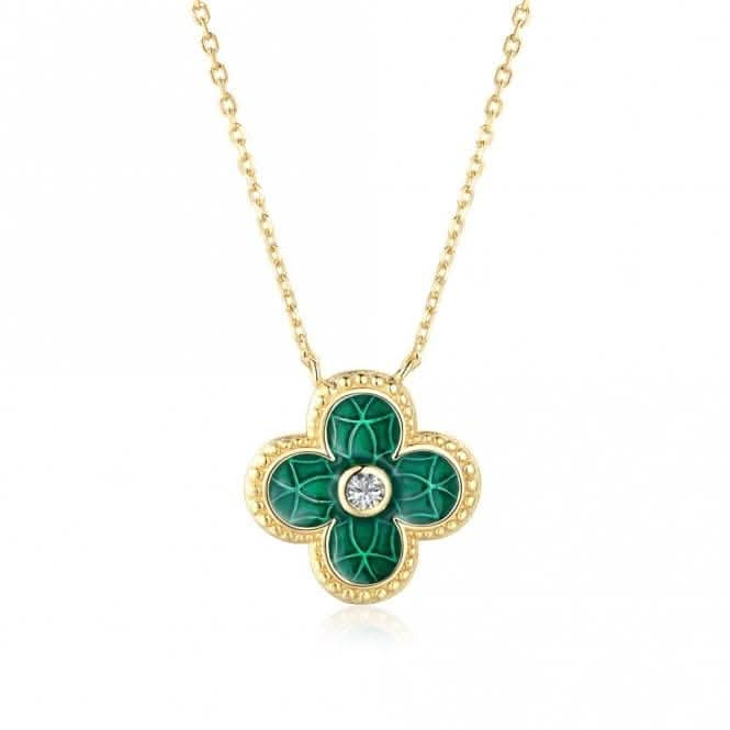 Sterling Silver Gold Plated Green Lucky 4 Leaf Necklace ERLN029