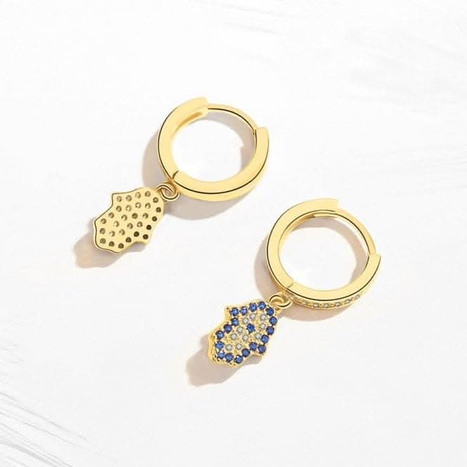 Sterling Silver Gold Plated Hand Of Fatima Hoop Earrings ERLE083