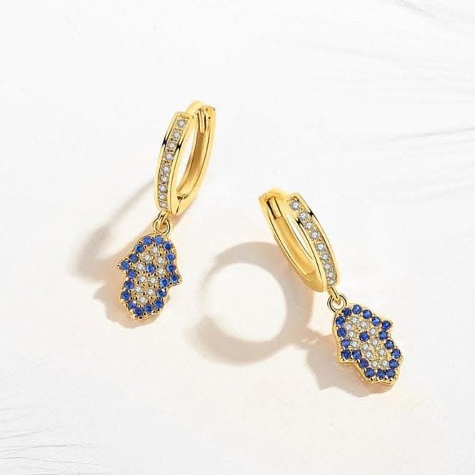 Sterling Silver Gold Plated Hand Of Fatima Hoop Earrings ERLE083
