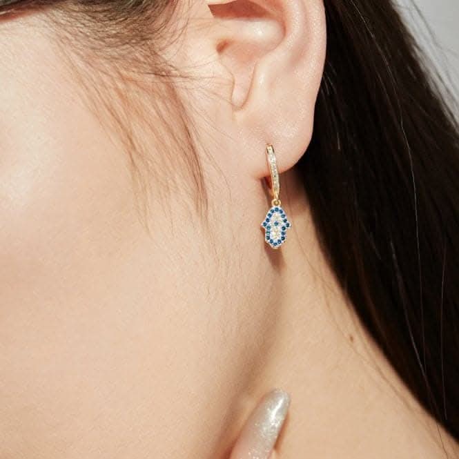 Sterling Silver Gold Plated Hand Of Fatima Hoop Earrings ERLE083