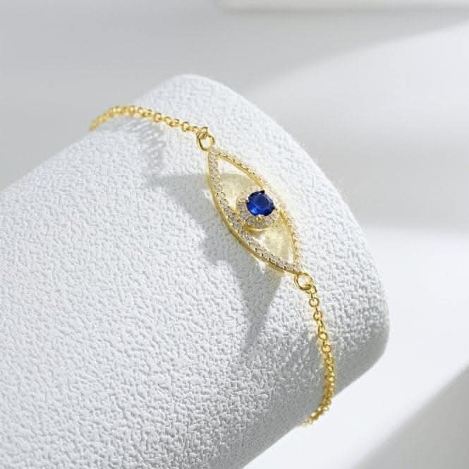 Sterling Silver Gold Plated Sparkling Zirconia Evil Eye Bracelet ERLB050