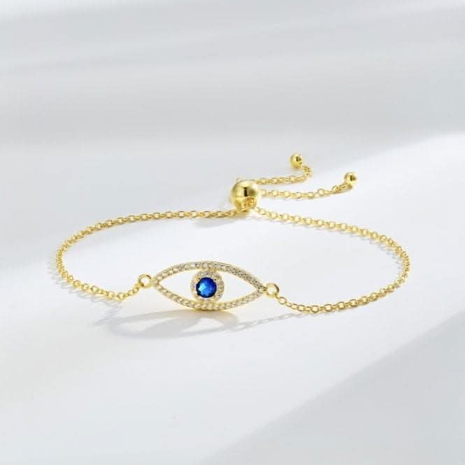 Sterling Silver Gold Plated Sparkling Zirconia Evil Eye Bracelet ERLB050