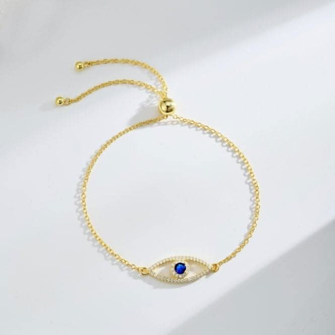 Sterling Silver Gold Plated Sparkling Zirconia Evil Eye Bracelet ERLB050