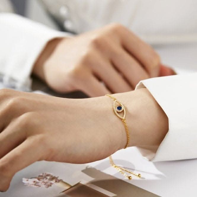 Sterling Silver Gold Plated Sparkling Zirconia Evil Eye Bracelet ERLB050