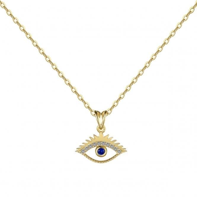 Sterling Silver Gold Plated Sparkling Zirconia Evil Eye Necklace ERLN042