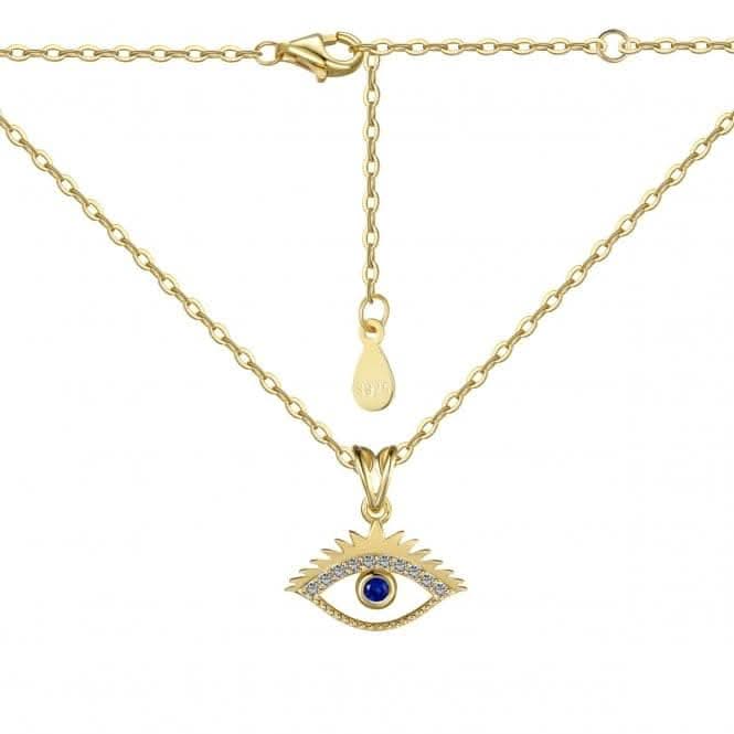Sterling Silver Gold Plated Sparkling Zirconia Evil Eye Necklace ERLN042