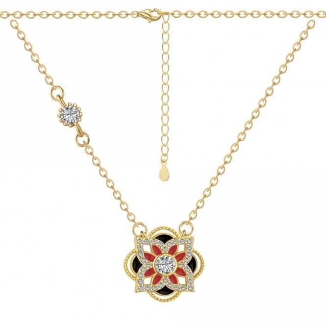 Sterling Silver Gold Plated Sparkling Zirconia Lucky 4 Leaf Necklace ERLN026