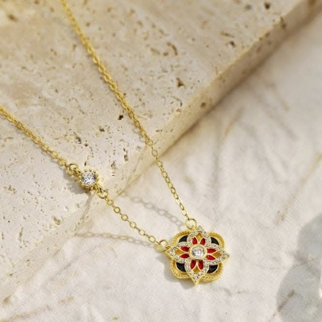 Sterling Silver Gold Plated Sparkling Zirconia Lucky 4 Leaf Necklace ERLN026