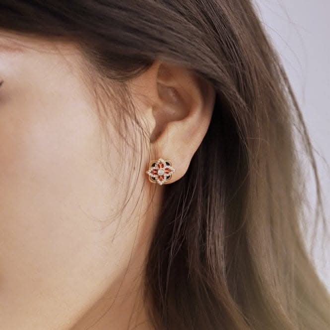 Sterling Silver Gold Plated Sparkling Zirconia Lucky 4 Leaf Stud Earrings ERLE075