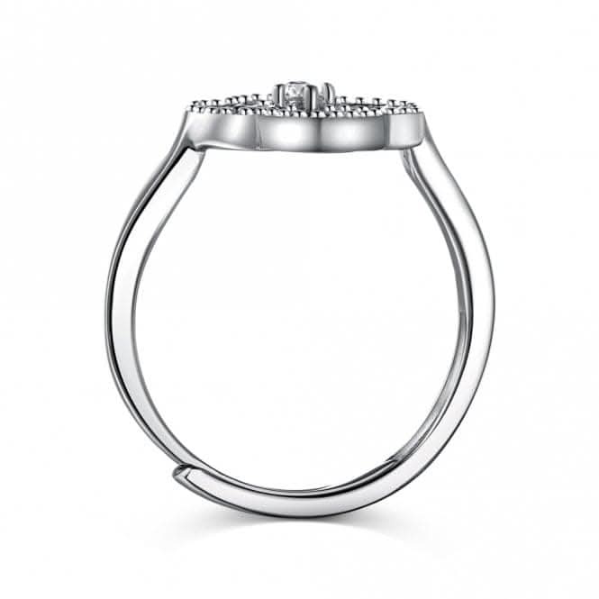 Sterling Silver Rhodium Plated Adjustable White Lucky 4 Leaf Ring ERLR008