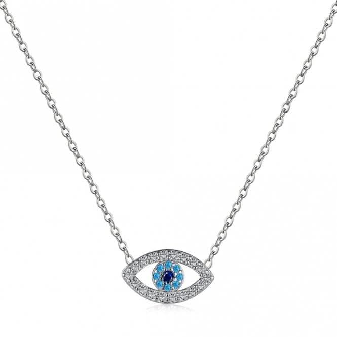 Sterling Silver Rhodium Plated Blue Evil Eye Necklace ERLN040