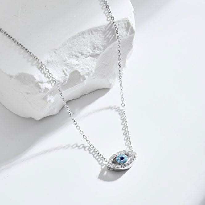 Sterling Silver Rhodium Plated Blue Evil Eye Necklace ERLN040