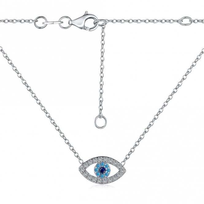 Sterling Silver Rhodium Plated Blue Evil Eye Necklace ERLN040