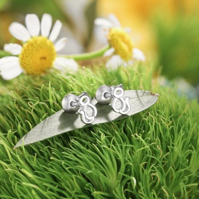 Sterling Silver Rhodium Plated Cat Earrings ERLE009