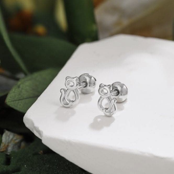 Sterling Silver Rhodium Plated Cat Earrings ERLE009