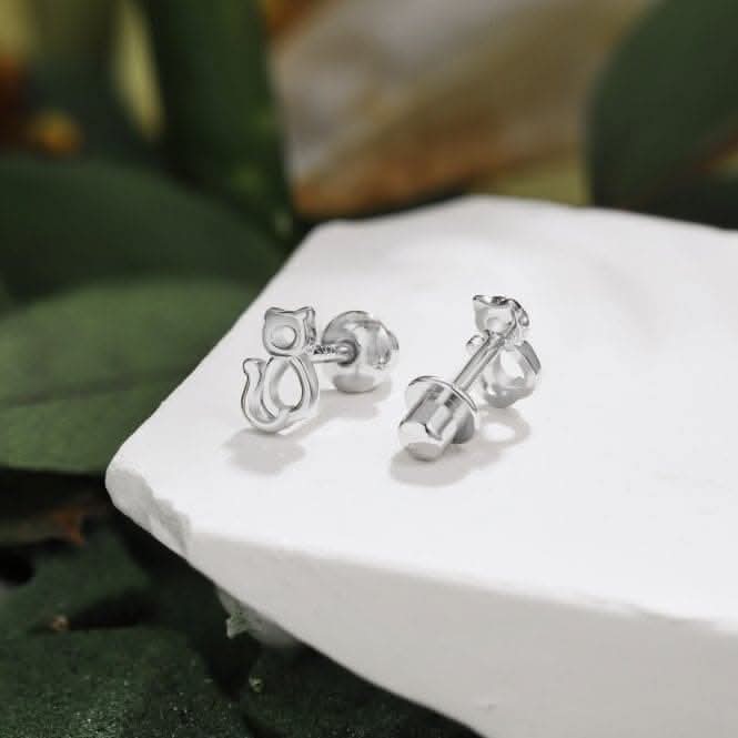 Sterling Silver Rhodium Plated Cat Earrings ERLE009