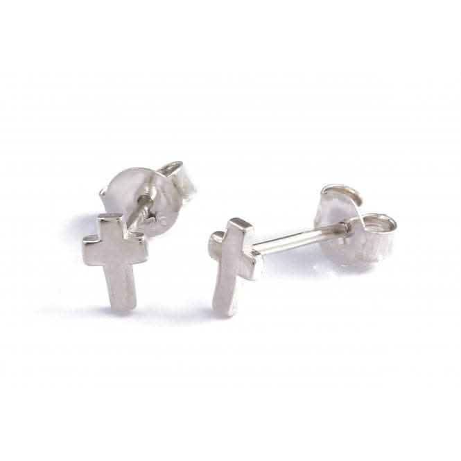 Sterling Silver Rhodium Plated Cross Stud Earrings