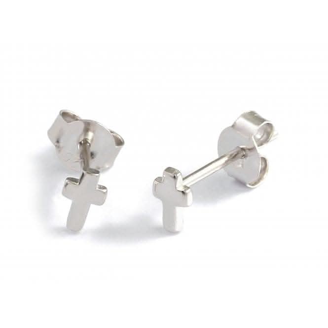Sterling Silver Rhodium Plated Cross Stud Earrings