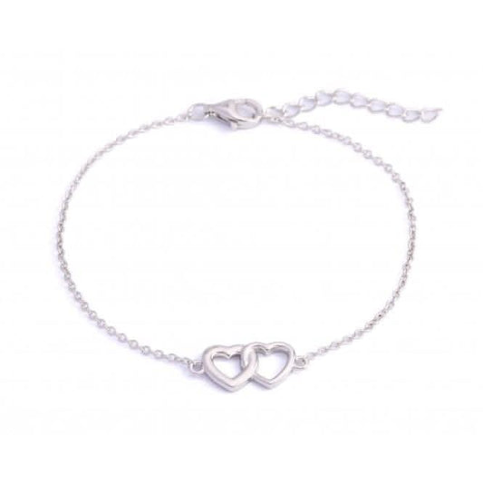 Sterling Silver Rhodium Plated Double Heart Bracelet ERLB006