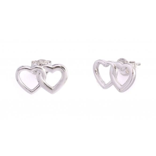 Sterling Silver Rhodium Plated Double Heart Earrings ERLE004