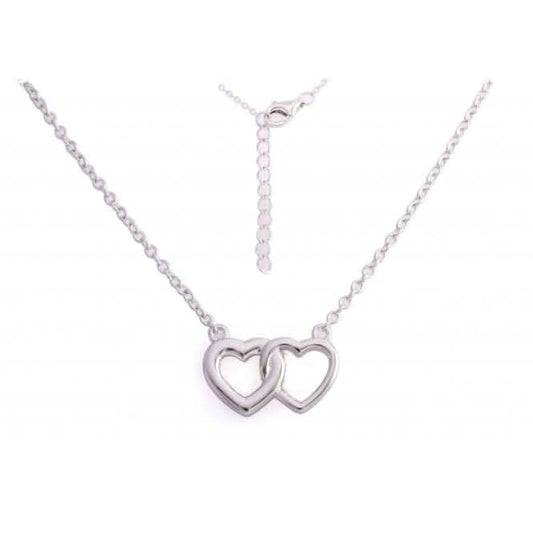 Sterling Silver Rhodium Plated Double Heart Necklace ERLN003