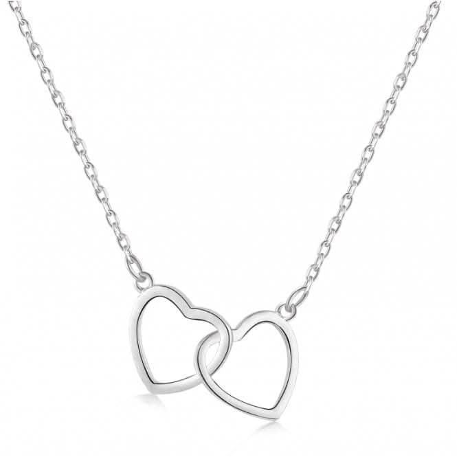 Sterling Silver Rhodium Plated Double Heart Necklace ERLN010