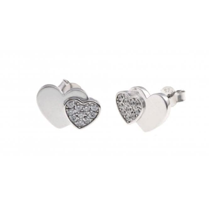 Sterling Silver Rhodium Plated Double Heart Stud Earrings ERLE011
