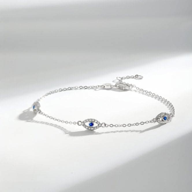 Sterling Silver Rhodium Plated Evil Eye Bracelet ERLB018