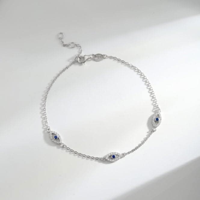 Sterling Silver Rhodium Plated Evil Eye Bracelet ERLB018