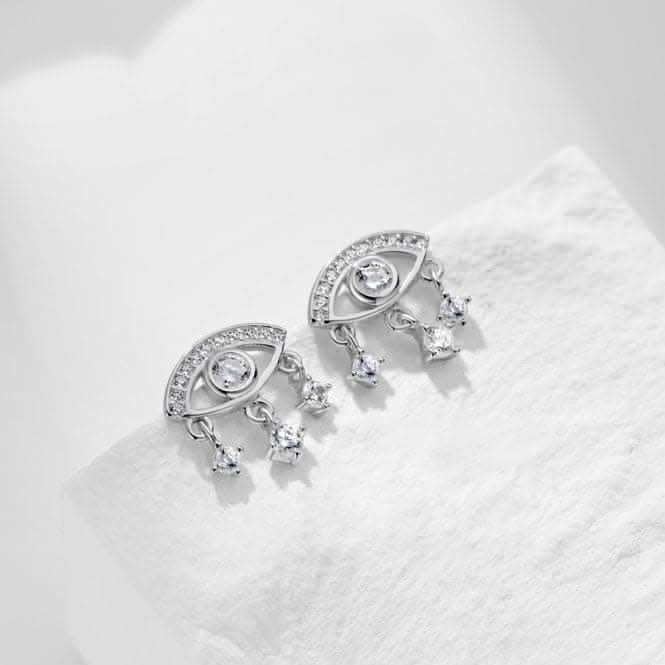 Sterling Silver Rhodium Plated Evil Eye Earrings ERLE035